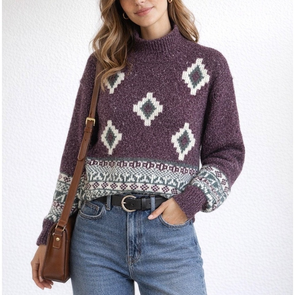 Vintage Women's Chunky Knit Sweater Nordic Fair Isle